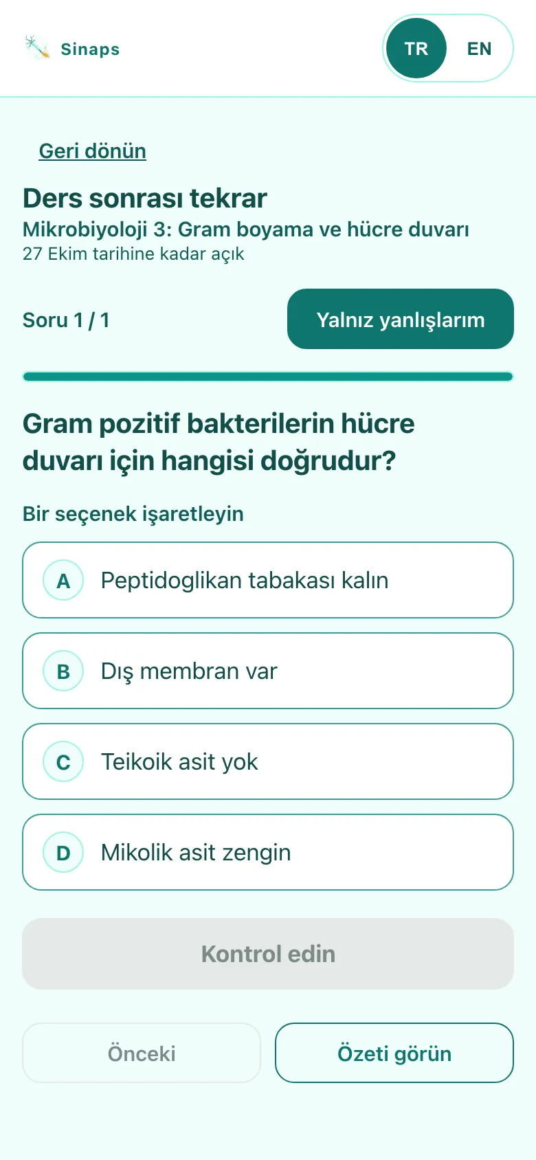 Katılımcının telefonunda tekrar ekranı: dersteki soru yeniden çözülmeyi bekliyor.